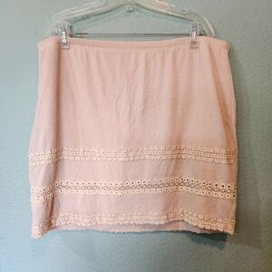 Cato Skirt XL Tan Cream Crochet Lace Short Mini Knee Length Coastal Boho Cottage